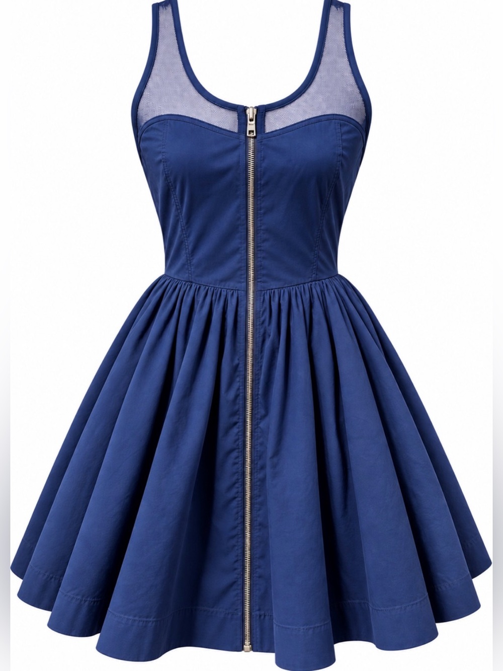 A|X Armani Exchange Navy Mesh Zip Front Fit Flare A-Line Dress Small